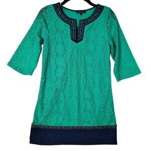 My Michelle Girls Size 14 Tunic Dress Embroidered Lace Green Navy